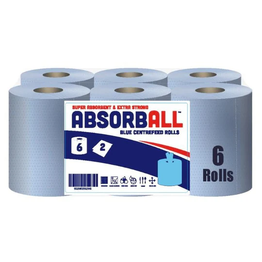 Kitchen Rolls - Absorball Blue Centrefeed Rolls (Pack of 6)